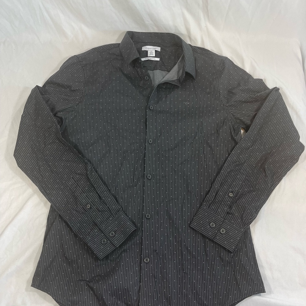 Calvin Klein Slim Fit Medium Black Long Sleeve Stripe Button up